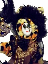 White Mardi Gras Jester Doll 7&quot; Leopard with stand - £6.22 GBP