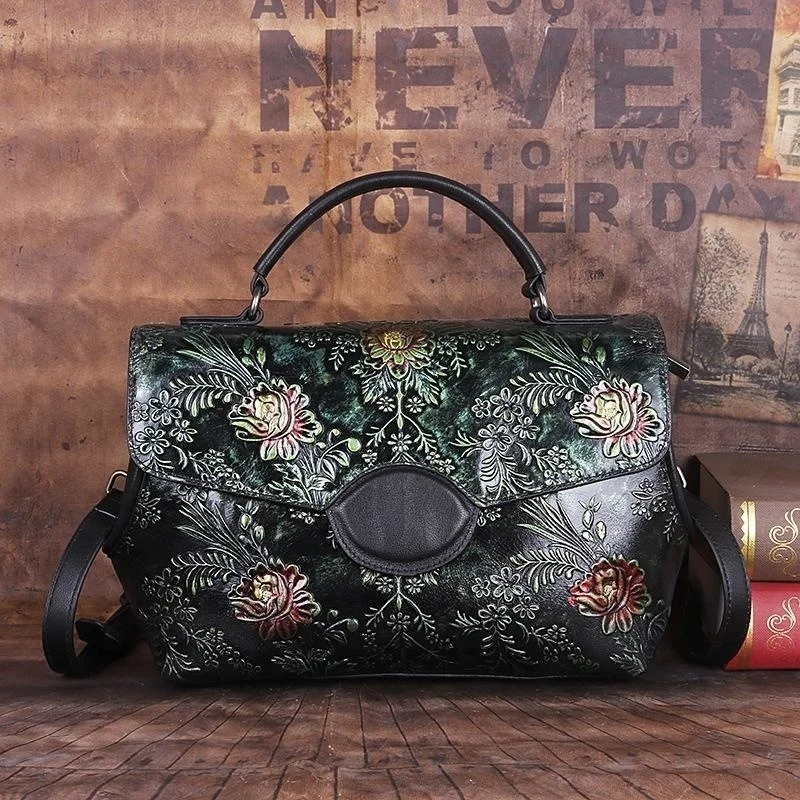   Leather Vintage Women Shoulder Bag 2024  Handmade Embossed Cowhide Handbag For - £77.87 GBP