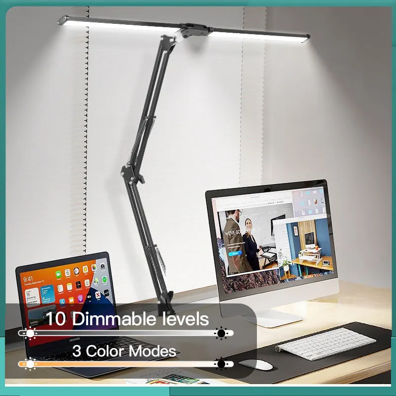 Amp dimmable reading foldingtable lamp clip on monitor light usb double head table lamp thumb200