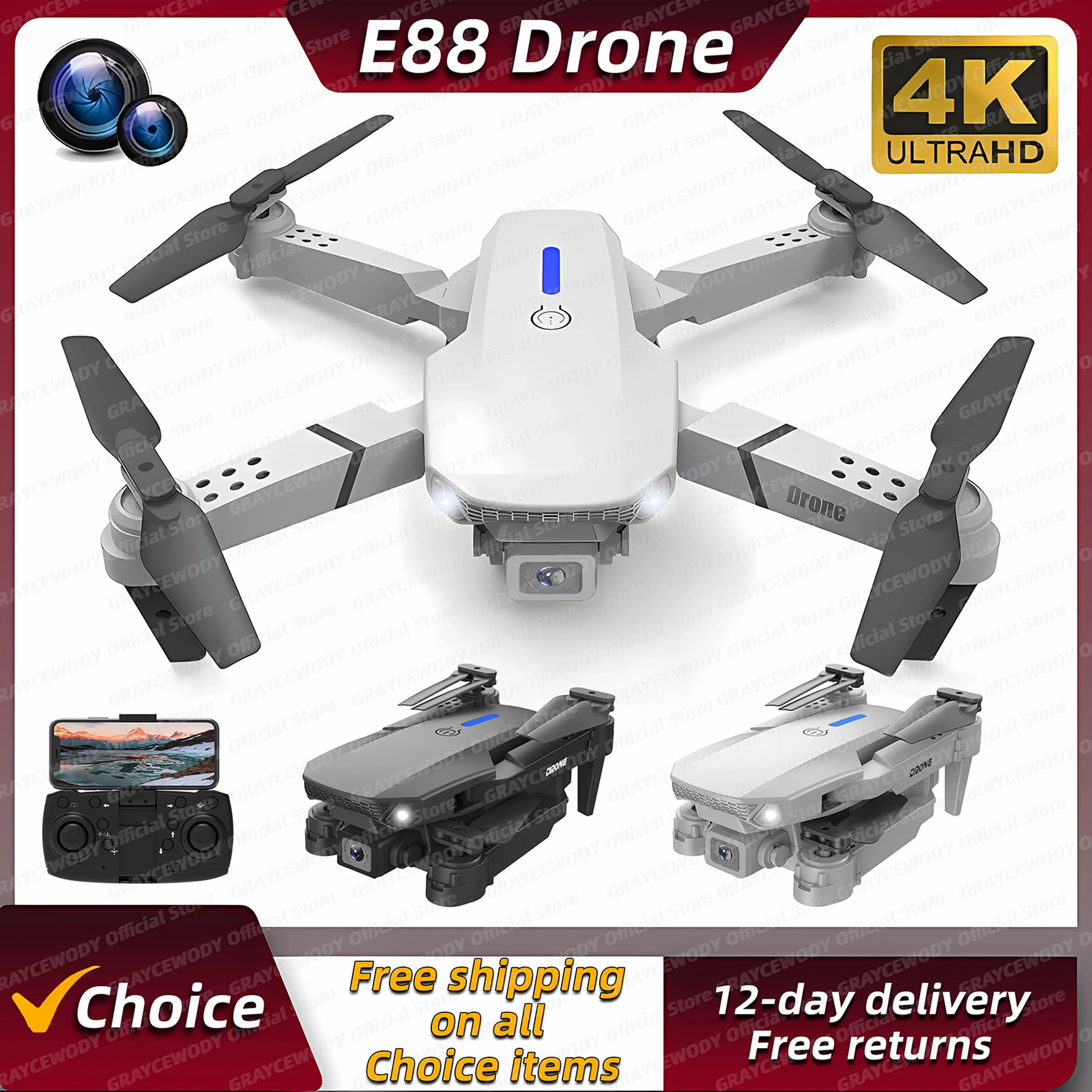 New E88Pro RC Drone 4K Professinal With 1080P Wide Angle Dual HD Camera Foldable - $7.40+