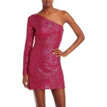 Aqua Women&#39;s One Shoulder Sequin Mini Dress Pink L B4HP $118 - £15.68 GBP