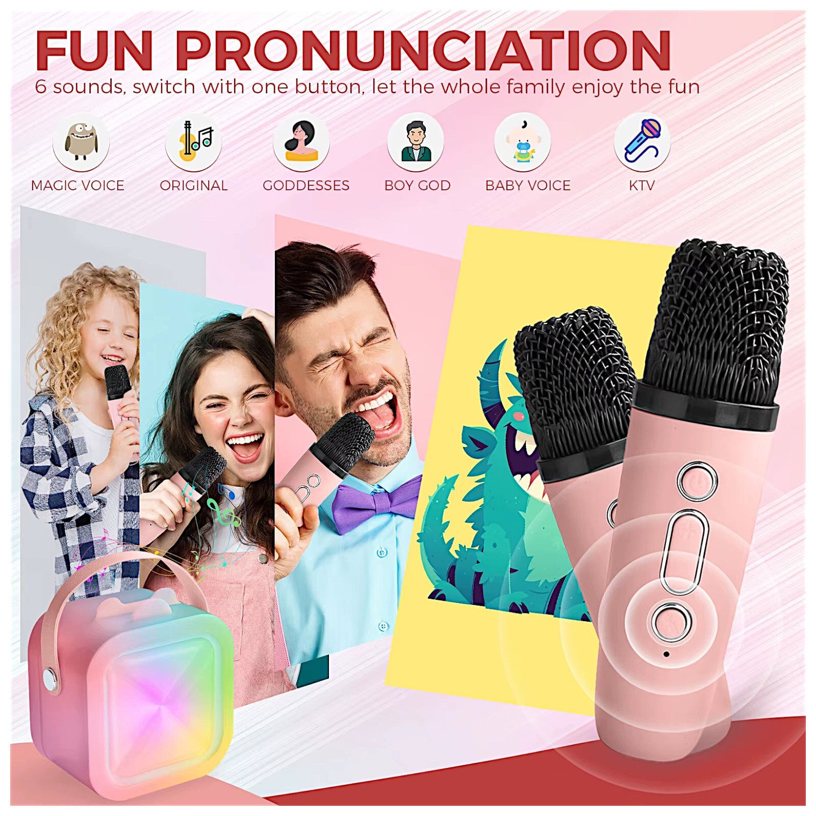 Mini Karaoke Machine Wireless Bluetooth Speaker Luminous Two Mics Voice Effects Item image 2