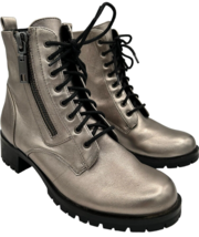 Dolce Vita Palmer Women&#39;s Metallic Pewter Leather Combat Booties size 6.5 zipper - £31.73 GBP