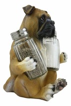 Ebros Fawn Boxer Puppy Dog Hugging Glass Salt Pepper Shakers Holder 6.25&quot;High - £19.97 GBP