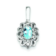 Sterling Silver Light Swiss Blue Topaz Diamond Pendant Charm Jewelry 20mm x 10mm - £44.10 GBP