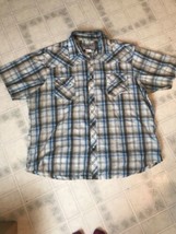 Wrangler Wrancher Mens Shirt Western Blue gray Plaid Pearl Snap Mens 2X ... - $26.88