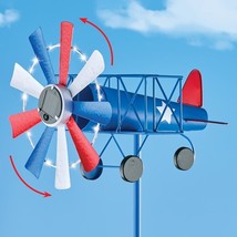 Patriotic Solar Airplane Garden Wind Spinner Stake Outdoor Yard Lawn Art Decor - £23.01 GBP