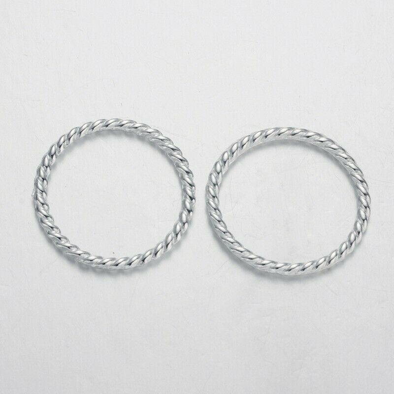 40 Ring Charms Shiny Silver Linking Rings Textured Pendants Large Rings ... - $3.90