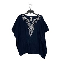 Talbots Poncho Size S/M Navy With White Embroidered Pattern Linen Cotton - £17.40 GBP