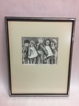 Lithograph Monochromatic Drawing of Little Children Titled &#39;The Pied Piper&#39; - £35.04 GBP