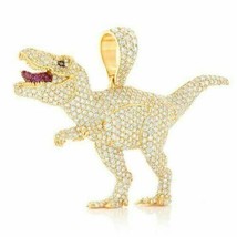 3Ct Round Cut CZ Diamond T-Rex Dinosaur Pendant 14K Yellow Gold Over 18&#39;&#39; Chain - £133.96 GBP