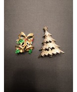 Vintage Christmas Brooch Pin Lot of 2 Tree and Bells - $16.38 CAD