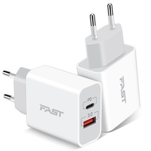 European Travel Plug Adapter, 2-Pack 20W Dual Port Usb C Wall Charger Type C Fas - £23.69 GBP