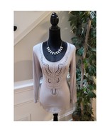 Cache Top Women’s Medium Embellished Rhinestone Gray Silver Stretch Blouse - $41.66 CAD