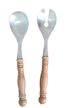 Vintage Stainless Salad Server Set Wooden Handles 11&quot; - £11.79 GBP