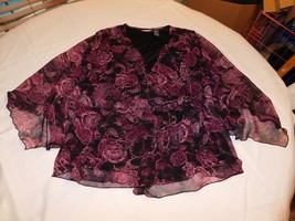 Womens ladies Zoey Beth Plus blouse top shirt 1X black pinks flowers GUC* - £14.17 GBP