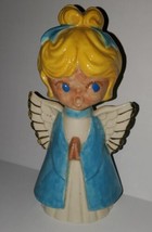 VTG Christmas Angel Choir Hand Painted Ceramic Figurine MCM 60s 70s Blue Blonde  - $19.34