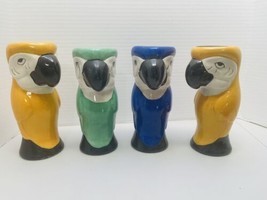 Parrot Macaw Ceramic Tiki Mugs Barware Set o 4 Vases Hand Painted Bar Wear Decor - £55.34 GBP