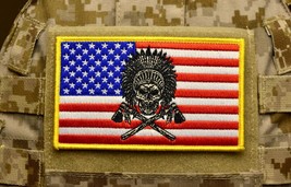 Large 3&quot;x5&quot; Chief Skull American Flag Embroider Patch SOCOM SFOD-D CAG S... - £8.85 GBP