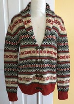 TELLURIDE CLOTHING CO Rust/Beige Nordic Fair Isle 100% Wool Cardigan Swe... - £22.90 GBP