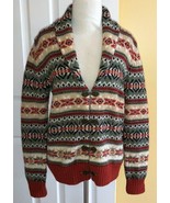 TELLURIDE CLOTHING CO Rust/Beige Nordic Fair Isle 100% Wool Cardigan Swe... - £23.21 GBP
