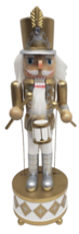 Wooden Christmas Nutcracker w/musical base,14&quot;GOLD &amp;White Soldier W/DRUMS 188,NP - £30.57 GBP