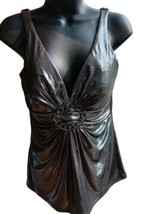 Vintage Designer Cache Womens Medium Shiny Silver Top - £29.85 GBP