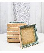 Set Of 6 Blue River Ao Nagashi Art Ceramic Square Condiment Sauce Dishes... - €29,96 EUR