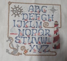 Vintage Sampler, Cross Stitch, Nautical Alphabet, Completed! Lighthouse &amp; Anchor - £19.16 GBP