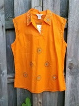Fiona Orange 100% Cotton Jeweled Shirt XL Tunic - $33.24