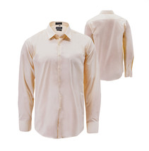 Men&#39;s Classic Button Up Long Sleeve Solid Cream Color Slim Fit Dress Shirt - $21.35