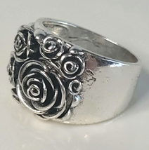 Boho Silver Tone Vintage Rose Flower Ring Size 9 - £5.33 GBP