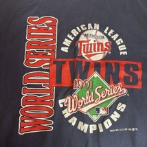 Vtg MN Twins 1991 World Series Champs T Shirt Navy Blue Men XL Single Stitch C5 - $17.77