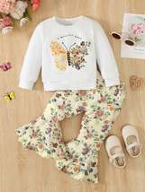Toddler Girls I Will Fly Away Butterfly Graphic Tee and Floral Print Flare Pants - £21.22 GBP