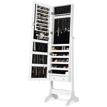 Lockable Mirrored Jewelry Cabinet Armoire Storage Organizer Box-White - £150.66 GBP