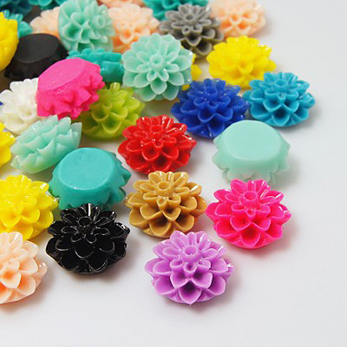 RESIN FLOWER CABOCHONS Flatbacks Flat Back Flowers Assorted Lot Mums 15m... - $2.29+