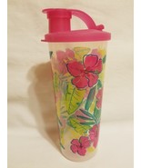 Vintage Tupperware 16 oz Tumbler with Lid ~ Plastic Cup Floral - $23.62 CAD