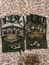 Punk Skulls Rivet Pu Leather Gloves Black Medium Studded Half Finger Dri... - $13.85