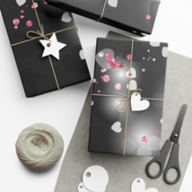 Black and Gray Hearts with Pink Sprinkles Gift Wrap Paper, Eco-Friendly - £11.84 GBP