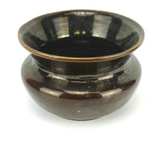 Vintage Unsigned Handmade Art Pottery Brown Glaze Spittoon Cuspidor - £25.38 GBP