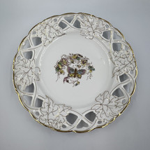 Victorian Reticulated Gold Trim Hand Painted Floral Butterfly Plate Unmarked - £20.58 GBP