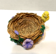 Vintage Small Easter Spring Birds Nest Yellow Bird Floral Figurine Resin 2.5x2&quot; - £10.07 GBP