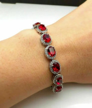 14Ct Oval Simulated Red Garnet Beautiful Tennis Bracelet 14K White Gold Plated - £249.91 GBP