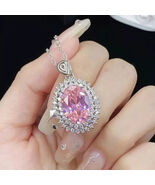 Pink Sapphire Oval 92.5 Sterling silver pendant With Chain for women - $89.10