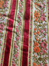 Stunning vintage Crewel like fabric red stripes floral raised pattern 65x54.5 - £22.86 GBP