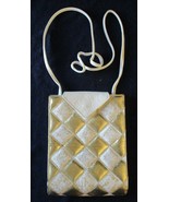 Gold and White Diamond Pattern Leather Shoulder Bag Purse   - $29.70