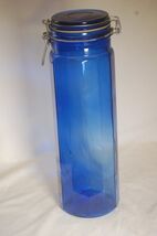 Cobalt Blue Ribbed Glass Spaghetti Holder Wire Bail Locking Lid Unknown ... - $21.77