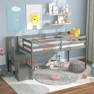 Twin Size Loft Bed With Staircase, Funny Children&#39;S Bed, Twin Size Bunk ... - £428.79 GBP