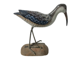 Hand Carved Painted Wood Long Billed Curlew Bird Decoy Stand Folk Decor - $1,683.45 MXN