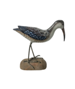 Hand Carved Painted Wood Long Billed Curlew Bird Decoy Stand Folk Decor - €77,36 EUR